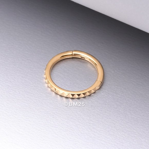 Implant Grade Titanium Golden Pyramid Studded Geometric Clicker Ring - 8mm - Picture 1 of 2